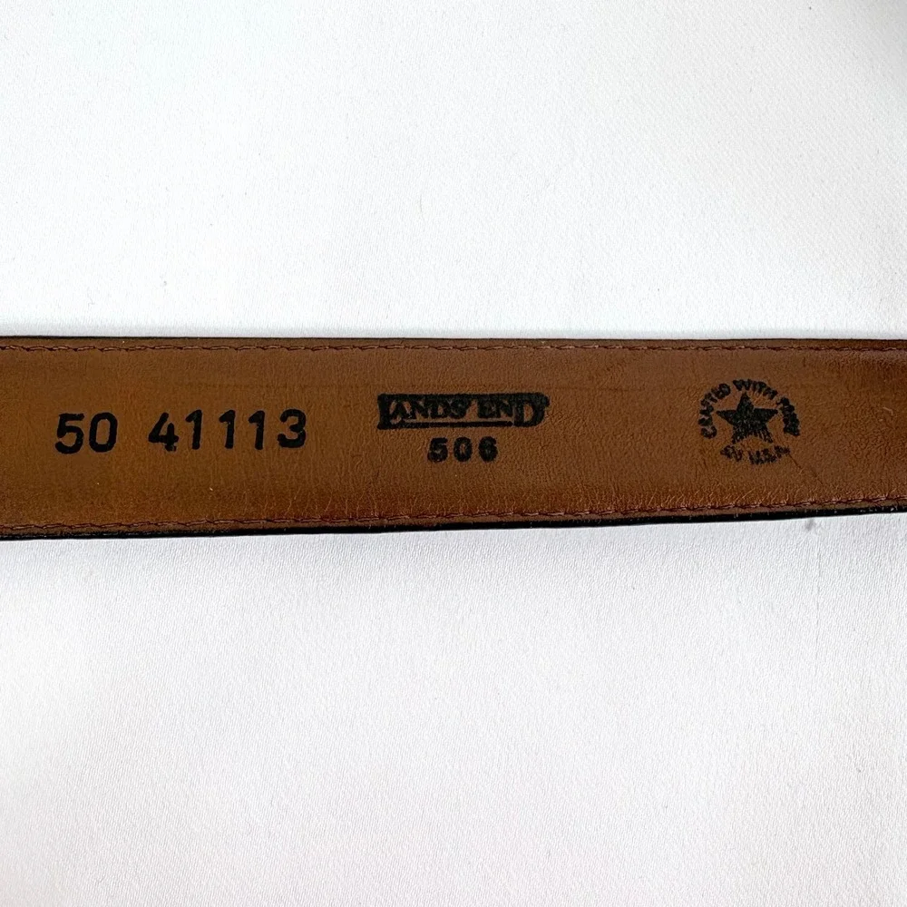Lands End Belt Black Leather Solid Brass Buckle USA Made 50 41113